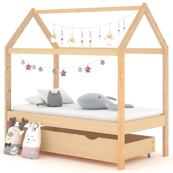 Gossi cadru pat copii, cu un sertar, 70x140 cm, lemn masiv de pin