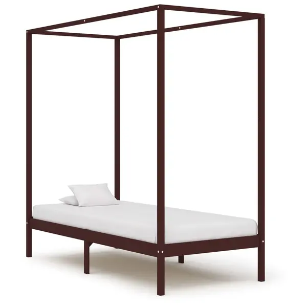 Gossi cadru pat cu baldachin, maro inchis, 90x200cm, lemn masiv pin
