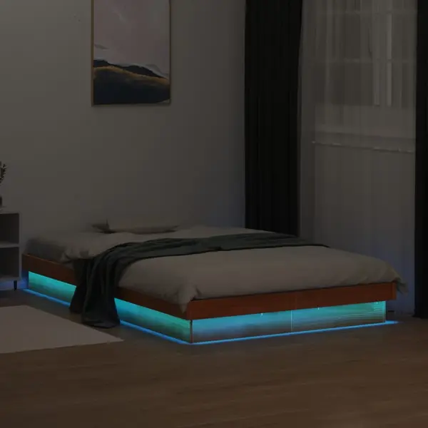 Gossi cadru pat cu led, maro ceruit, 140x200 cm, lemn masiv de pin