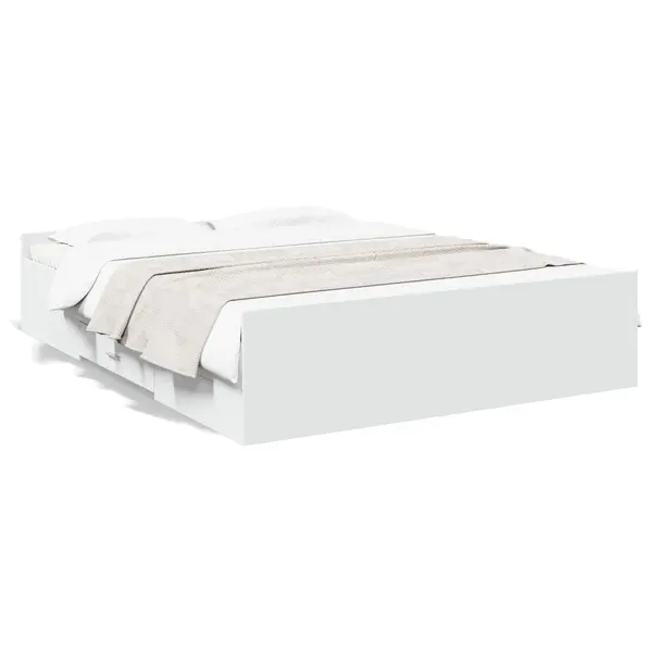 Gossi cadru pat cu sertare alb extralucios 150x200 cm, lemn prelucrat