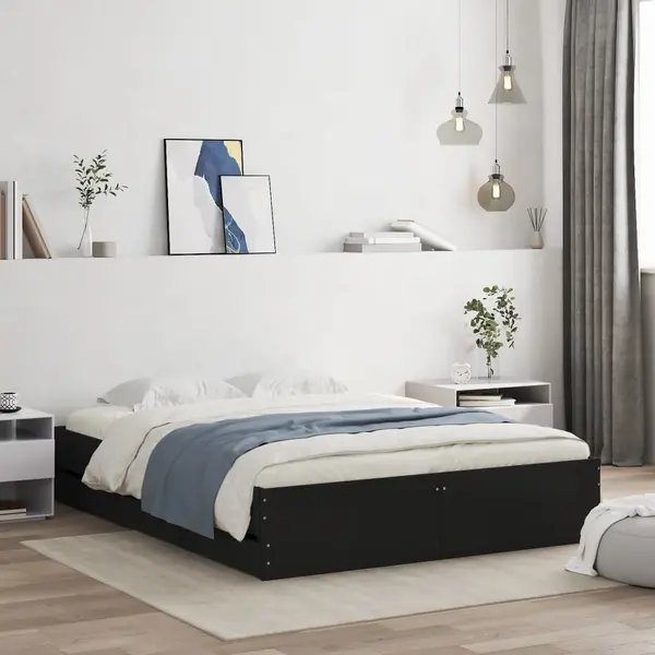 Gossi cadru pat cu sertare negru extralucios 150x200cm lemn prelucrat