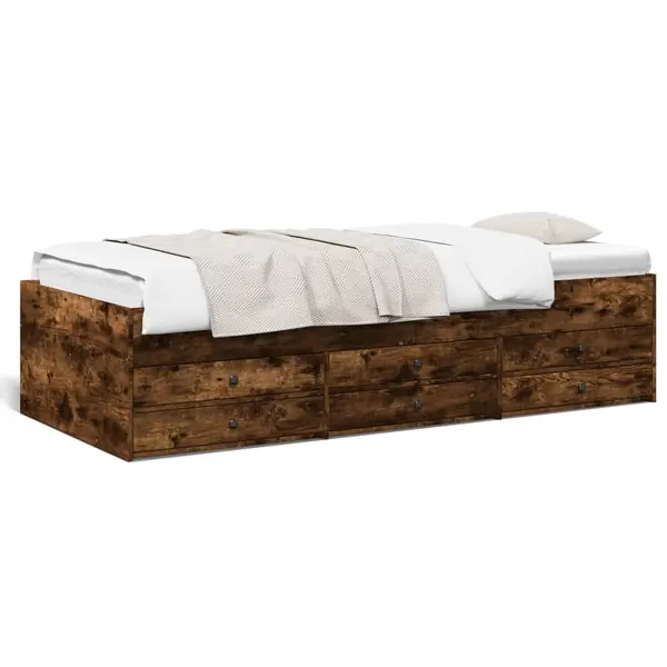Gossi cadru pat cu sertare stejar fumuriu 100x200 cm lemn prelucrat