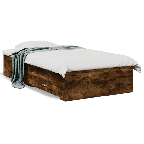 Gossi cadru pat cu sertare stejar fumuriu 100x200 cm lemn prelucrat