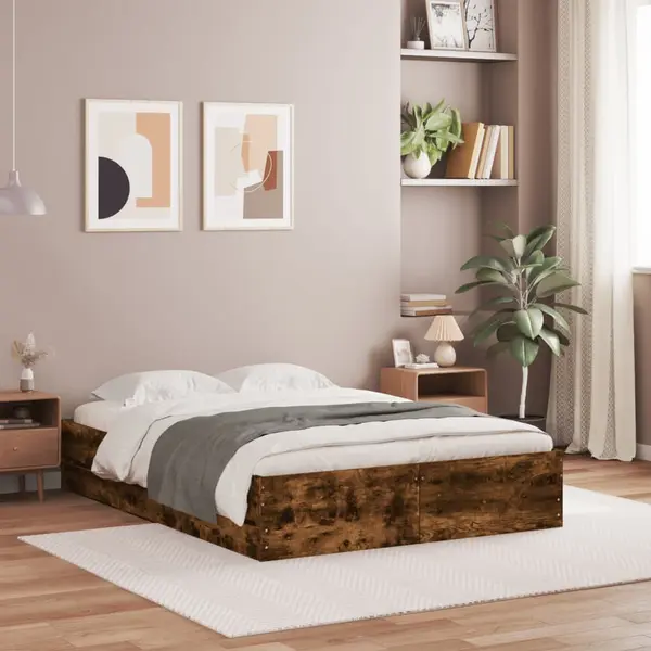 Gossi cadru pat cu sertare stejar fumuriu 120x190 cm lemn prelucrat