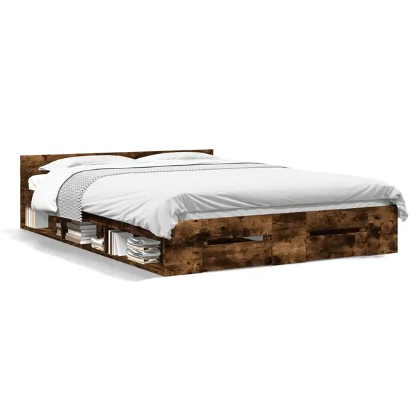 Gossi cadru pat cu sertare stejar fumuriu 120x190 cm lemn prelucrat