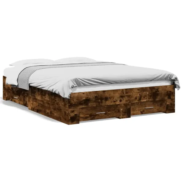 Gossi cadru pat cu sertare stejar fumuriu 120x200 cm lemn prelucrat