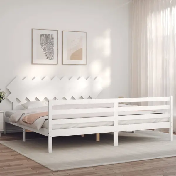 Gossi cadru pat cu tablie 200x200 cm, alb, lemn masiv