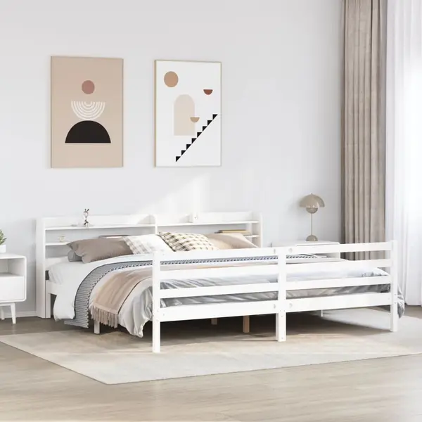 Gossi cadru pat cu tablie 200x200 cm, alb, lemn masiv de pin