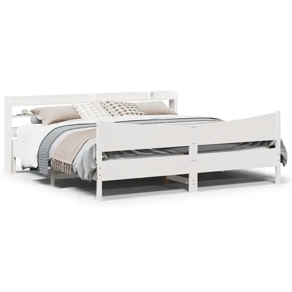 Gossi cadru pat cu tablie 200x200 cm, alb, lemn masiv de pin