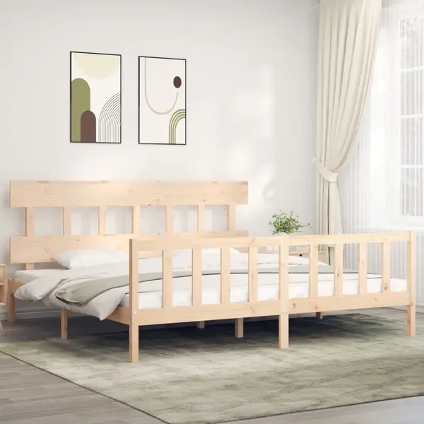 Gossi cadru pat cu tablie 200x200 cm, lemn masiv de pin