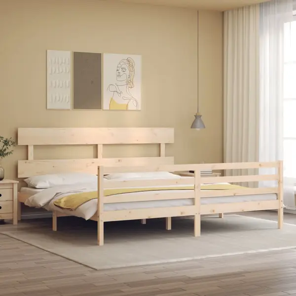 Gossi cadru pat cu tablie 200x200 cm, lemn masiv de pin