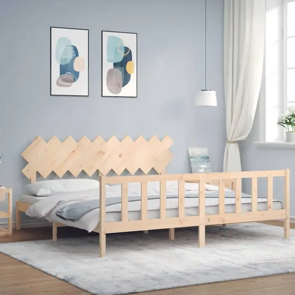 Gossi cadru pat cu tablie 200x200 cm, lemn masiv de pin