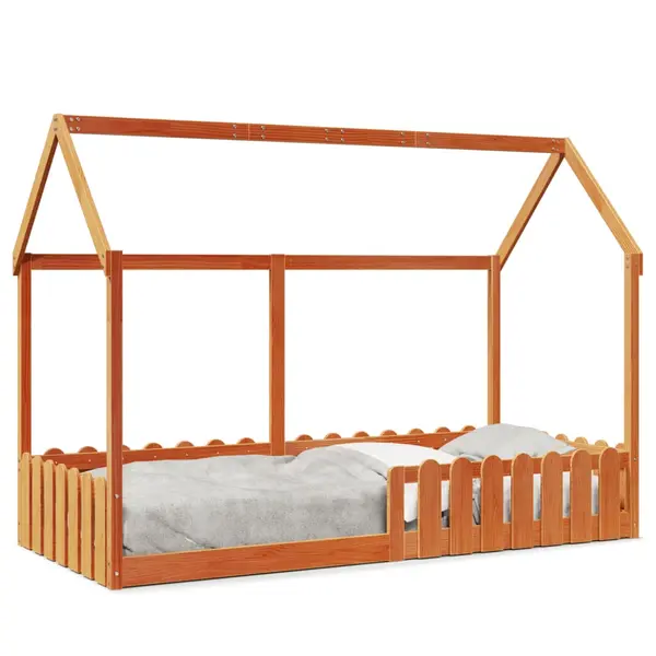 Gossi cadru pat de copii, maro ceruit, 90x200 cm, lemn masiv de pin