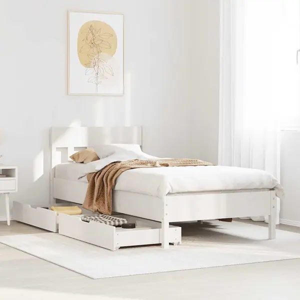 Gossi cadru pat fara saltea, alb, 100x200 cm, lemn masiv pin