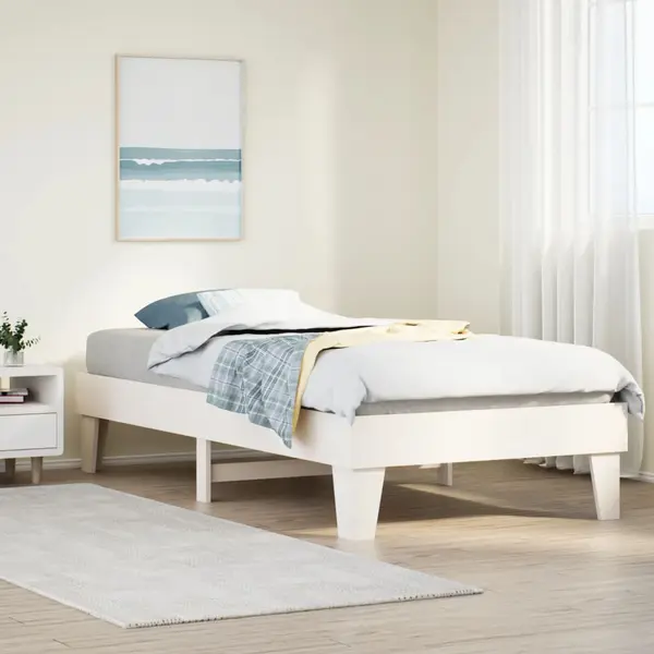 Gossi cadru pat fara saltea, alb, 100x200 cm, lemn masiv pin