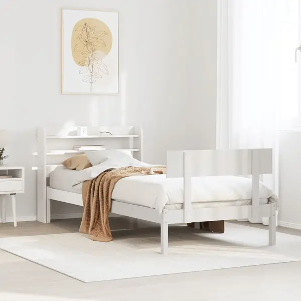 Gossi cadru pat fara saltea, alb, 100x200 cm, lemn masiv pin