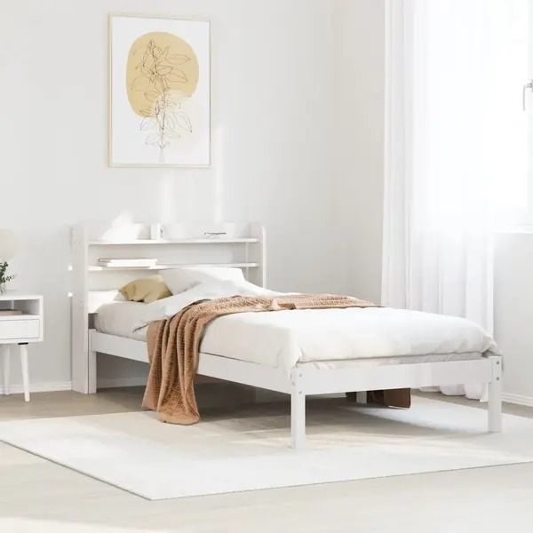 Gossi cadru pat fara saltea, alb, 100x200 cm, lemn masiv pin