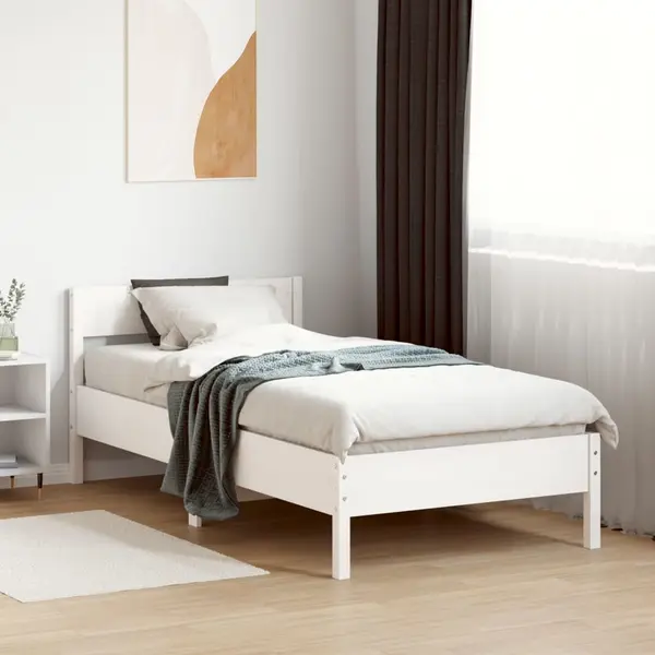 Gossi cadru pat fara saltea, alb, 100x200 cm, lemn masiv pin