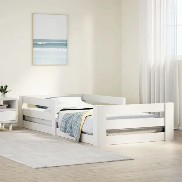 Gossi cadru pat fara saltea, alb, 100x200 cm, lemn masiv pin