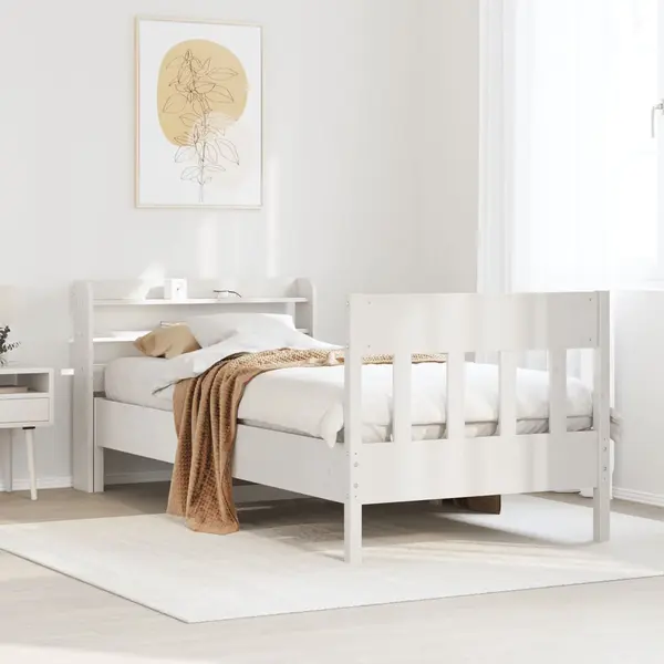Gossi cadru pat fara saltea, alb, 100x200 cm, lemn masiv pin