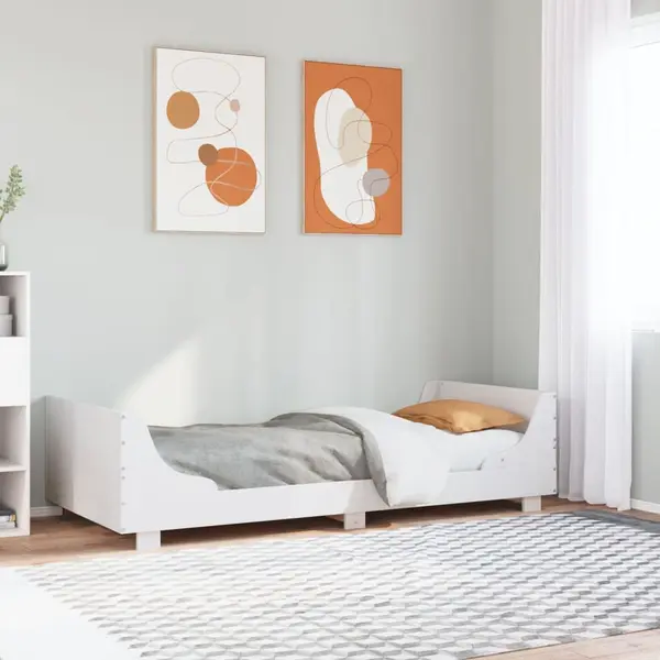 Gossi cadru pat fara saltea, alb, 100x200 cm, lemn masiv pin