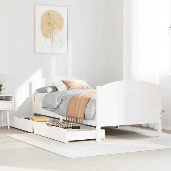 Gossi cadru pat fara saltea, alb, 90x190 cm, lemn masiv de pin