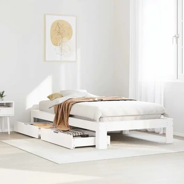 Gossi cadru pat fara saltea, alb, 90x190 cm, lemn masiv de pin