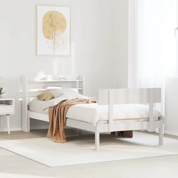 Gossi cadru pat fara saltea, alb, 90x190 cm, lemn masiv de pin