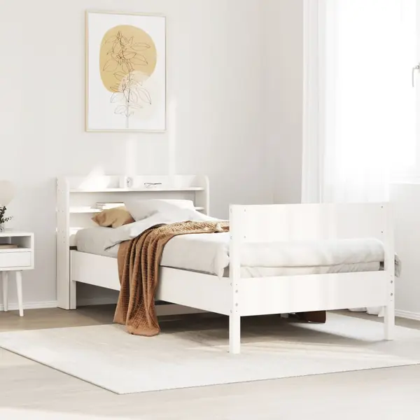 Gossi cadru pat fara saltea, alb, 90x190 cm, lemn masiv de pin