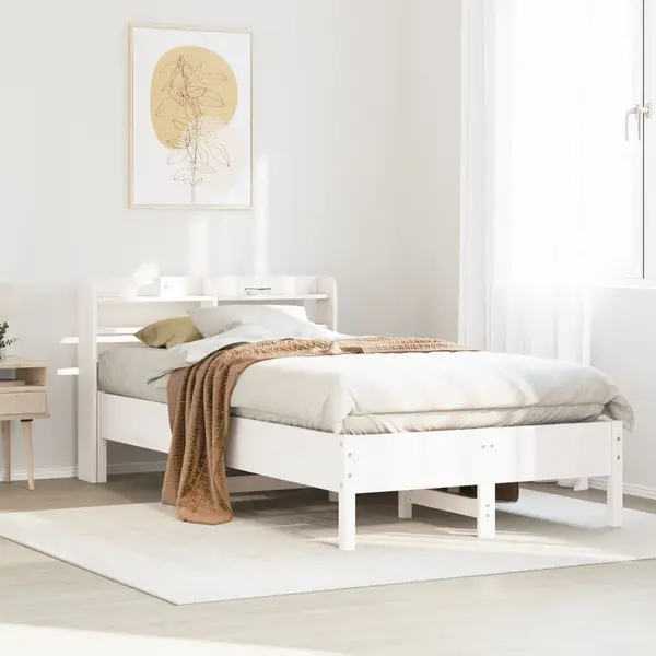 Gossi cadru pat fara saltea, alb, 90x190 cm, lemn masiv de pin