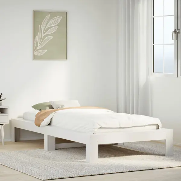 Gossi cadru pat fara saltea, alb, 90x190 cm, lemn masiv de pin