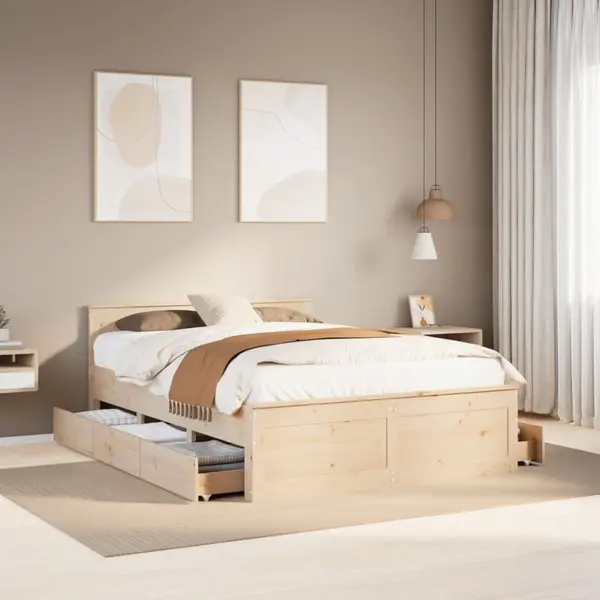 Gossi cadru pat fara saltea/cu tablie, 140x190 cm, lemn masiv de pin