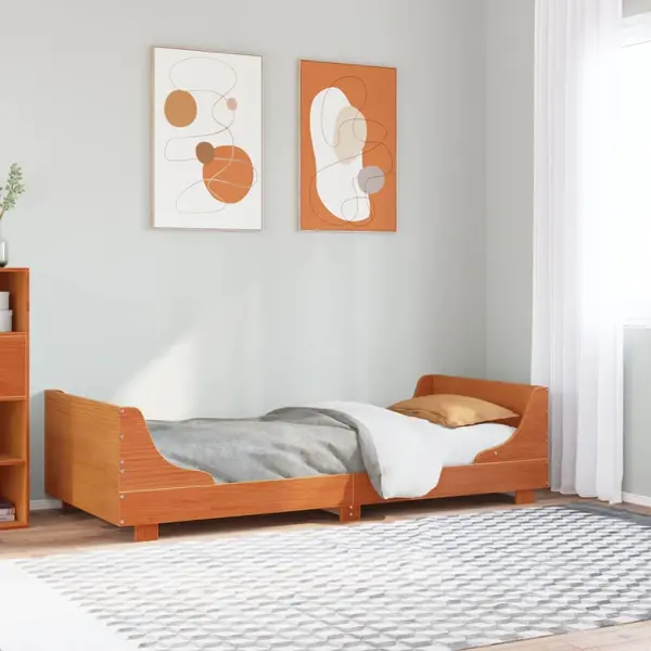 Gossi cadru pat fara saltea, maro ceruit, 100x200 cm, lemn masiv pin
