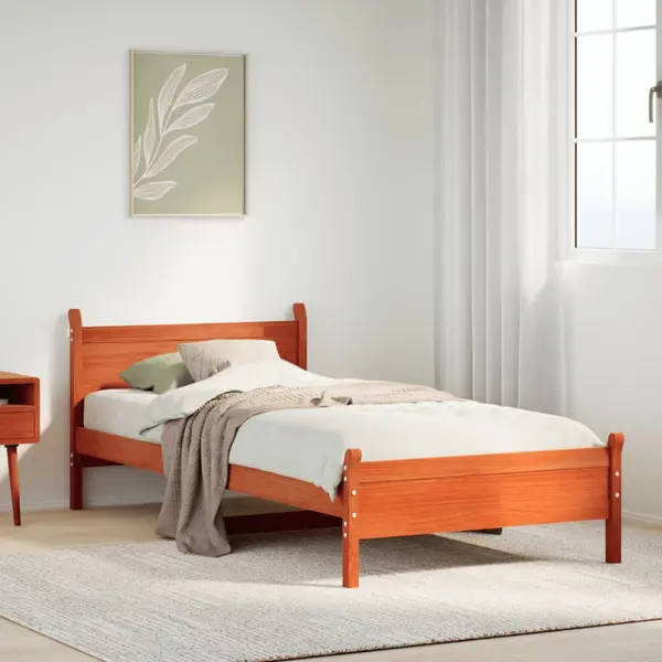 Gossi cadru pat fara saltea, maro ceruit, 100x200 cm, lemn masiv pin