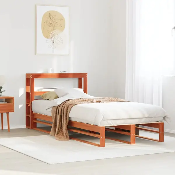 Gossi cadru pat fara saltea, maro ceruit, 100x200 cm, lemn masiv pin