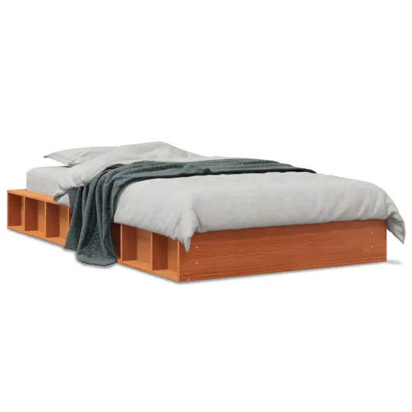 Gossi cadru pat fara saltea, maro ceruit, 100x200 cm, lemn masiv pin