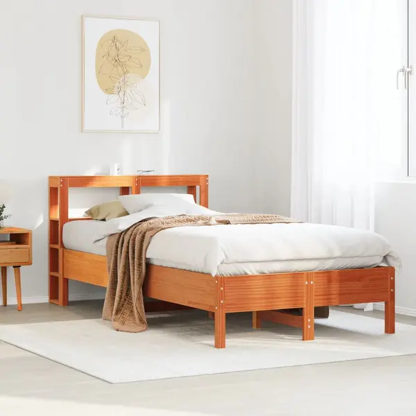 Gossi cadru pat fara saltea, maro ceruit, 100x200 cm, lemn masiv pin