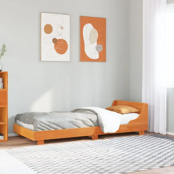 Gossi cadru pat fara saltea, maro ceruit, 100x200 cm, lemn masiv pin