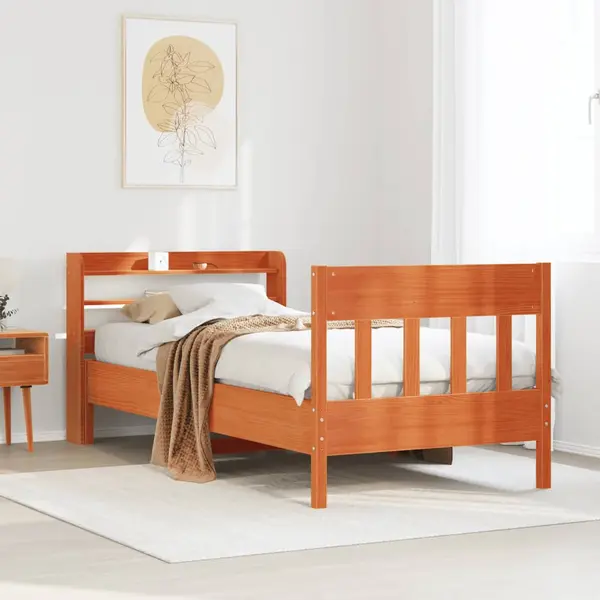 Gossi cadru pat fara saltea, maro ceruit, 100x200 cm, lemn masiv pin