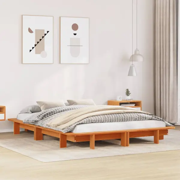 Gossi cadru pat fara saltea, maro ceruit, 120x190 cm, lemn masiv pin