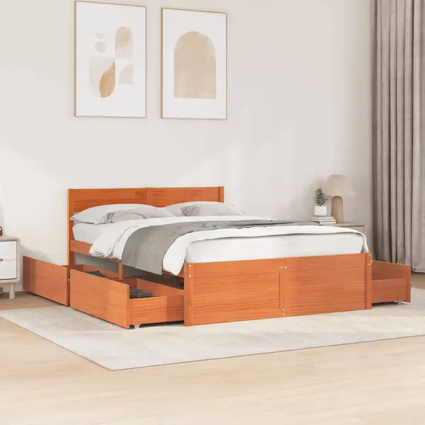 Gossi cadru pat fara saltea, maro ceruit, 120x190 cm, lemn masiv pin