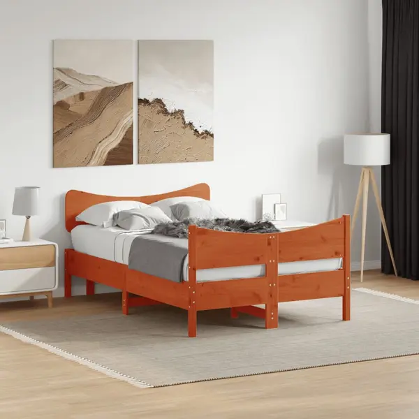 Gossi cadru pat fara saltea, maro ceruit, 120x190 cm, lemn masiv pin
