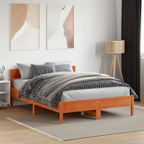 Gossi cadru pat fara saltea, maro ceruit, 120x190 cm, lemn masiv pin