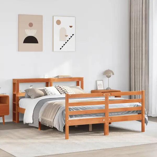 Gossi cadru pat fara saltea, maro ceruit, 120x190 cm, lemn masiv pin
