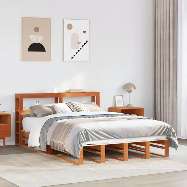 Gossi cadru pat fara saltea, maro ceruit, 120x190 cm, lemn masiv pin