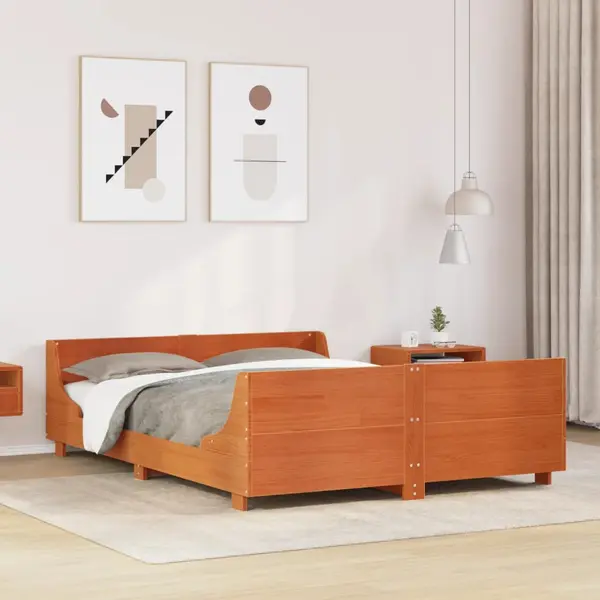 Gossi cadru pat fara saltea, maro ceruit, 120x190 cm, lemn masiv pin
