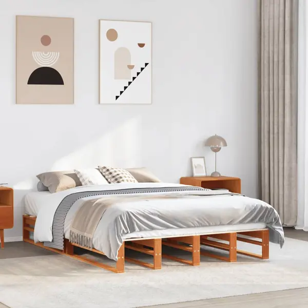 Gossi cadru pat fara saltea, maro ceruit, 120x200 cm, lemn masiv pin