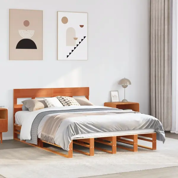 Gossi cadru pat fara saltea, maro ceruit, 120x200 cm, lemn masiv pin