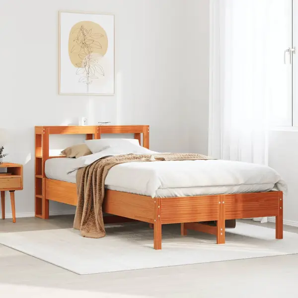 Gossi cadru pat fara saltea, maro ceruit, 120x200 cm, lemn masiv pin