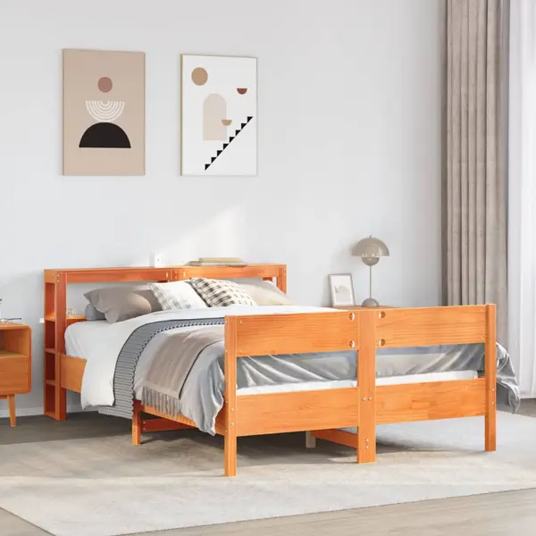 Gossi cadru pat fara saltea, maro ceruit, 120x200 cm, lemn masiv pin